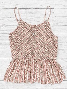 Japna Smocked Floral Peplum Cami Tank Top Boho Festival Size Small NWT